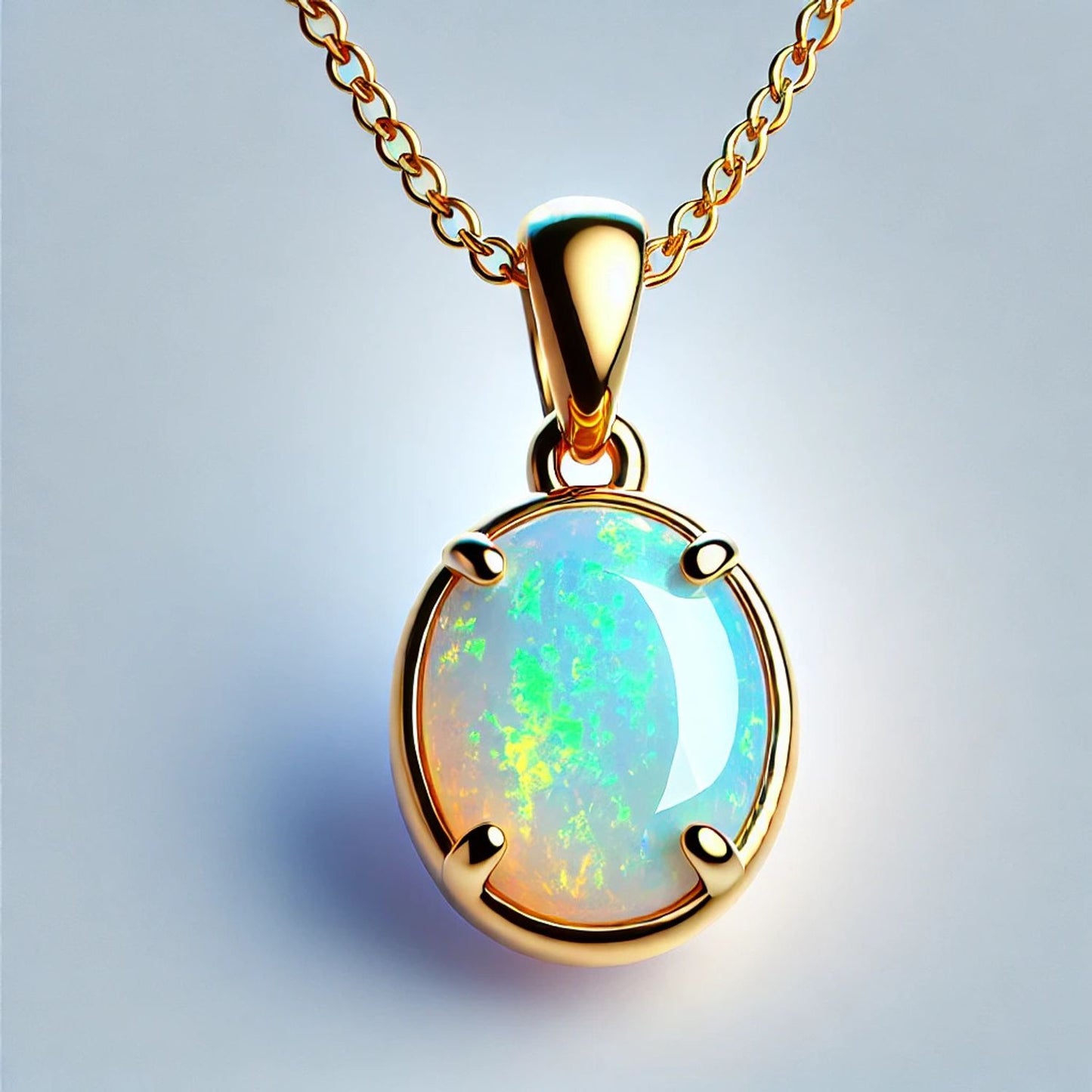 14K Gold Oval Gemstone Classic Solitaire Necklace