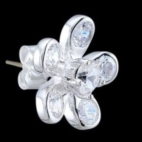silver earrings design of flower with stones