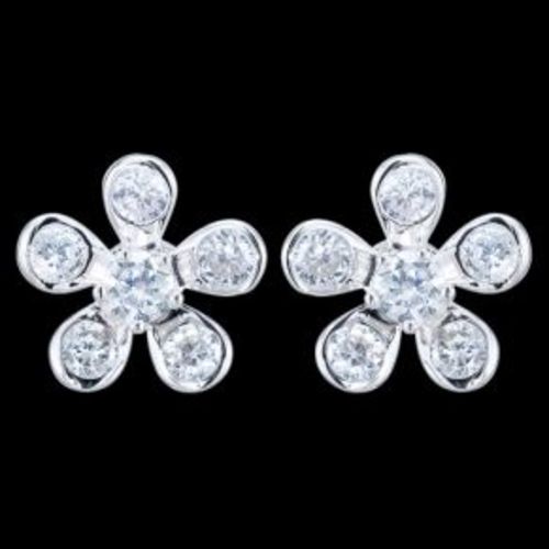 silver earrings design of flower with stones