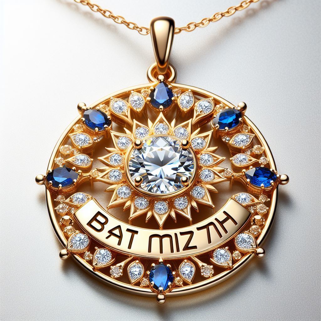 Yellow Gold 14K BatMitzva fashion pendant with a diamond gemstone