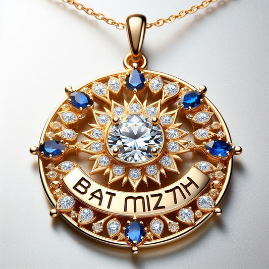 Yellow Gold 14K BatMitzva fashion pendant with a diamond gemstone