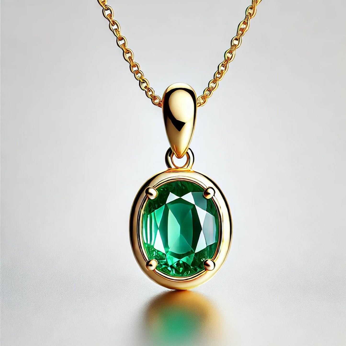 14K Gold Oval Gemstone Classic Solitaire Necklace