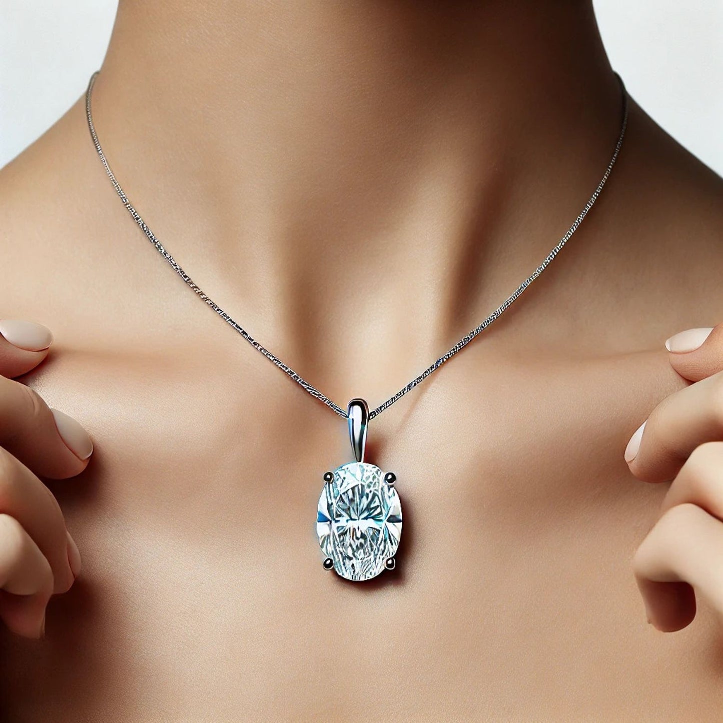 14K Gold Oval Gemstone Classic Solitaire Necklace