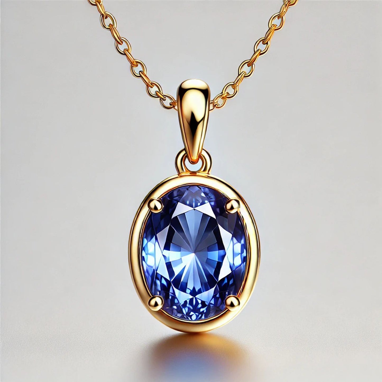 14K Gold Oval Gemstone Classic Solitaire Necklace