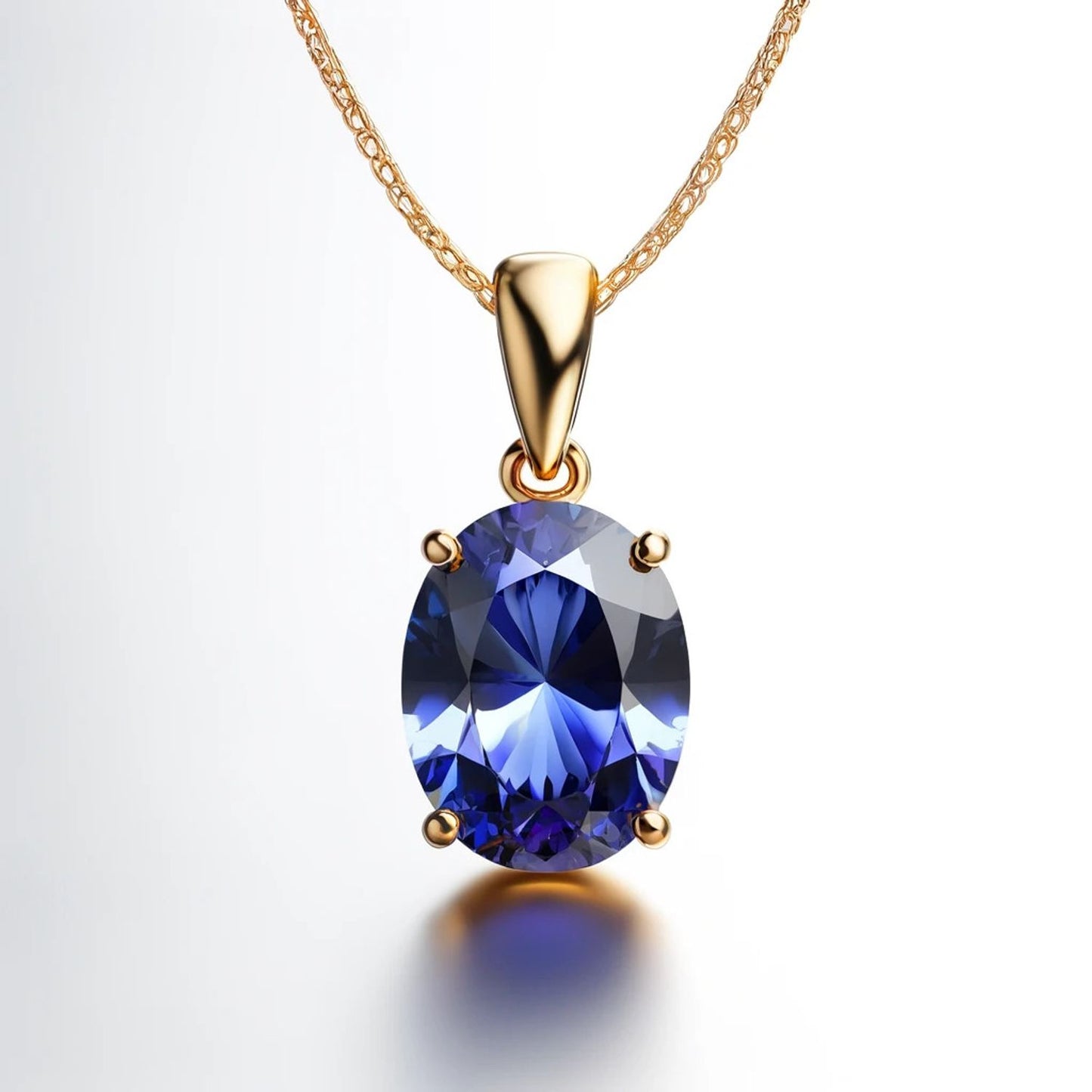 14K Gold Oval Gemstone Classic Solitaire Necklace