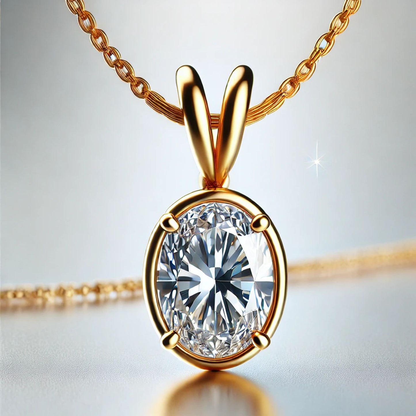 14K Gold Oval Gemstone Classic Solitaire Necklace