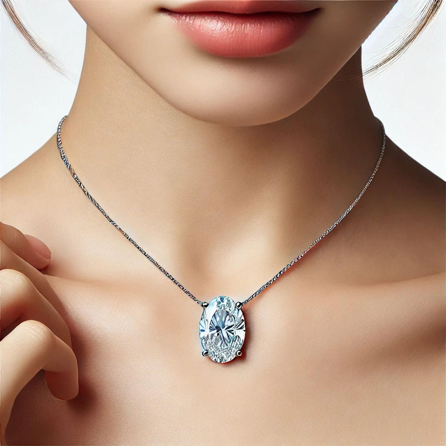 14K Gold Oval Gemstone Classic Solitaire Necklace