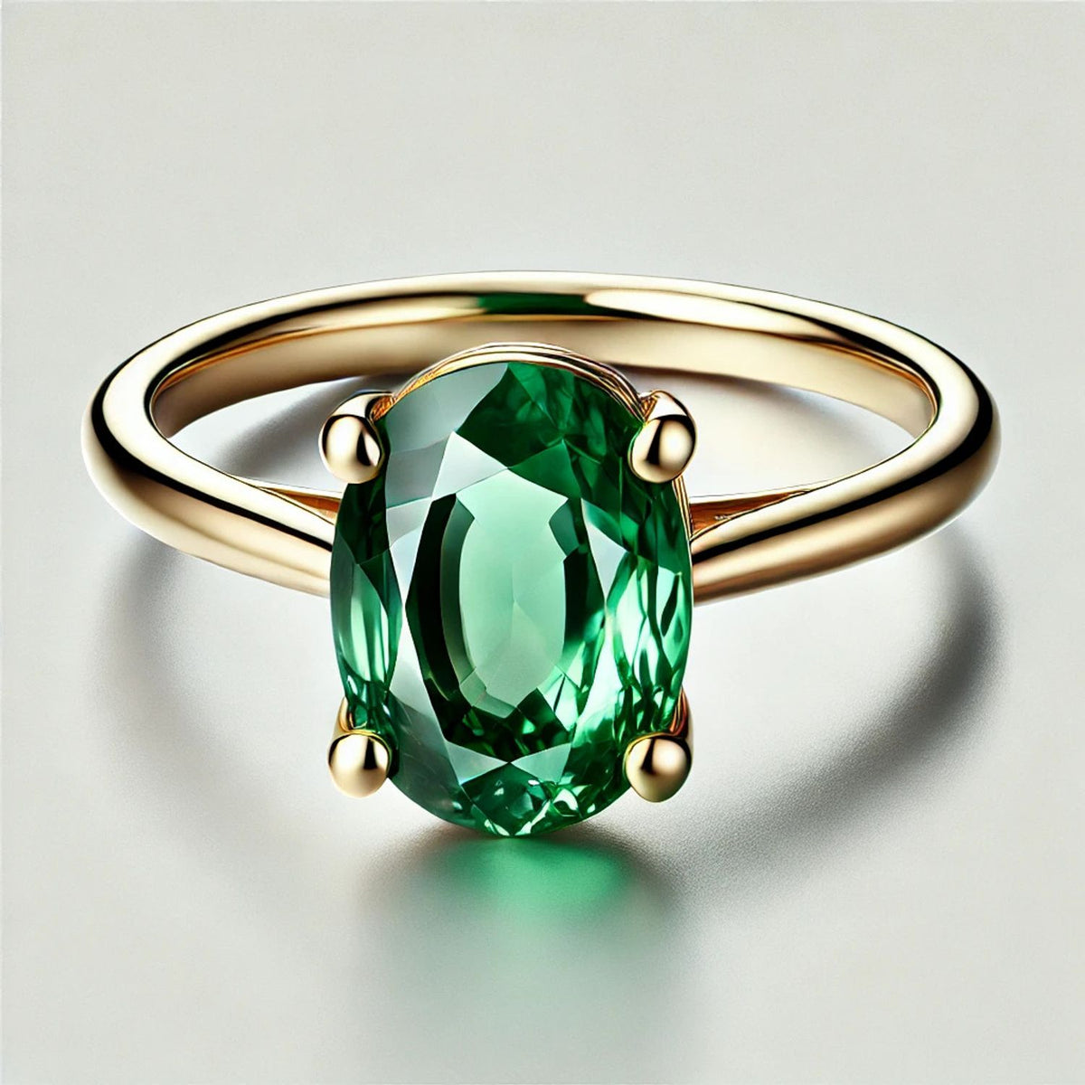 14K Gold Oval Gemstone Classic Solitaire Ring