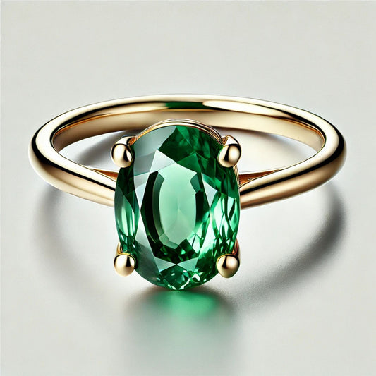 14K Gold Oval Gemstone Classic Solitaire Ring