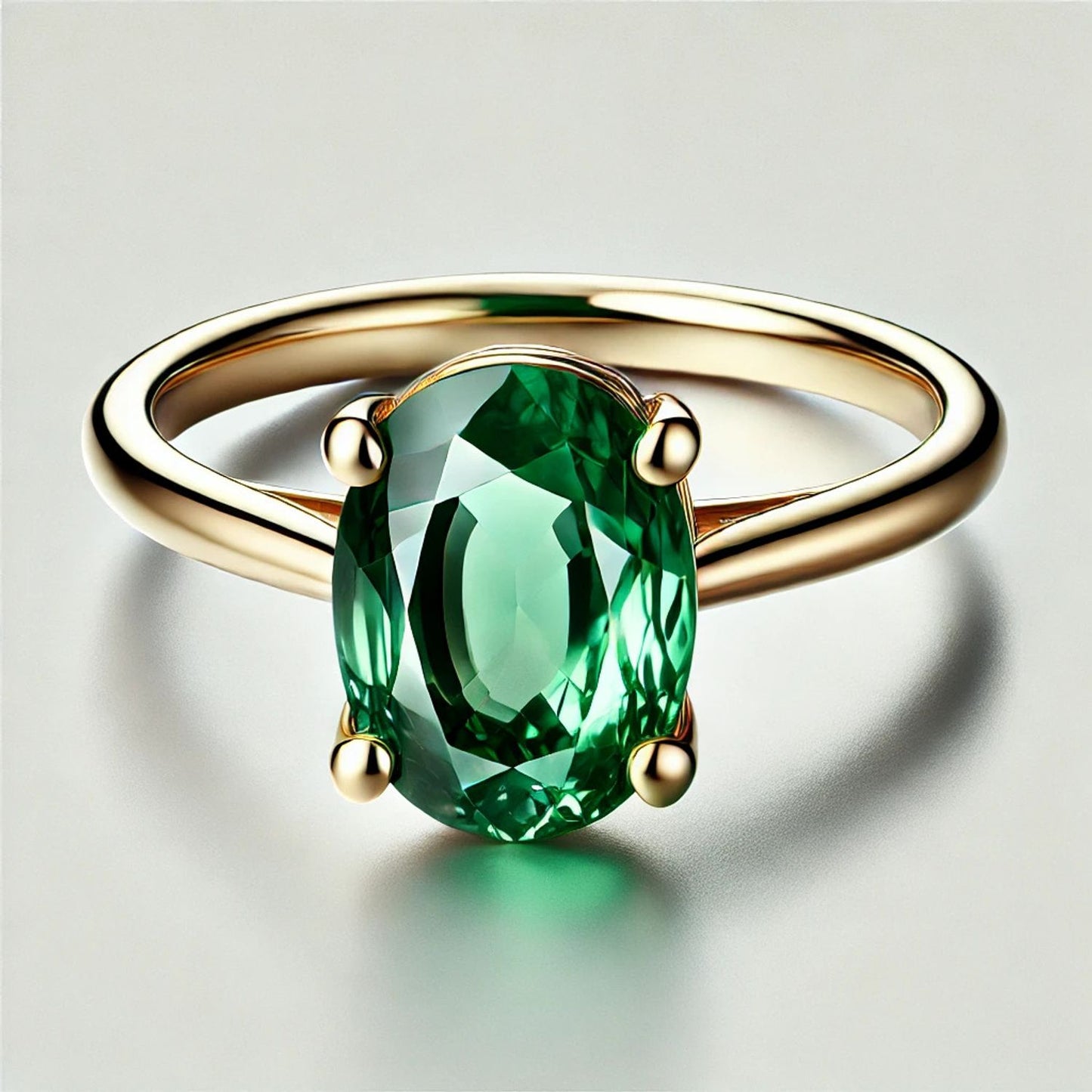 14K Gold Oval Gemstone Classic Solitaire Ring