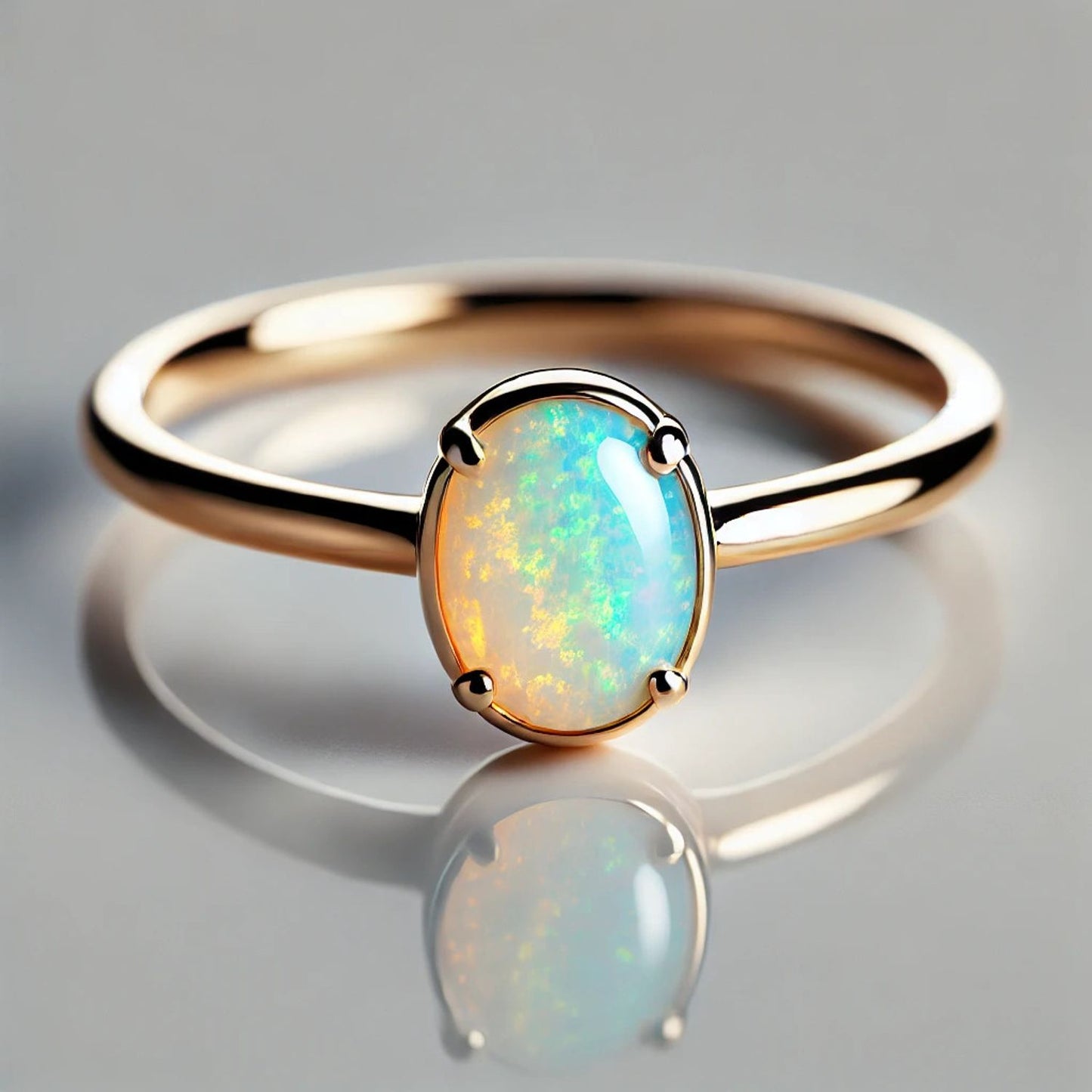 14K Gold Oval Gemstone Classic Solitaire Ring