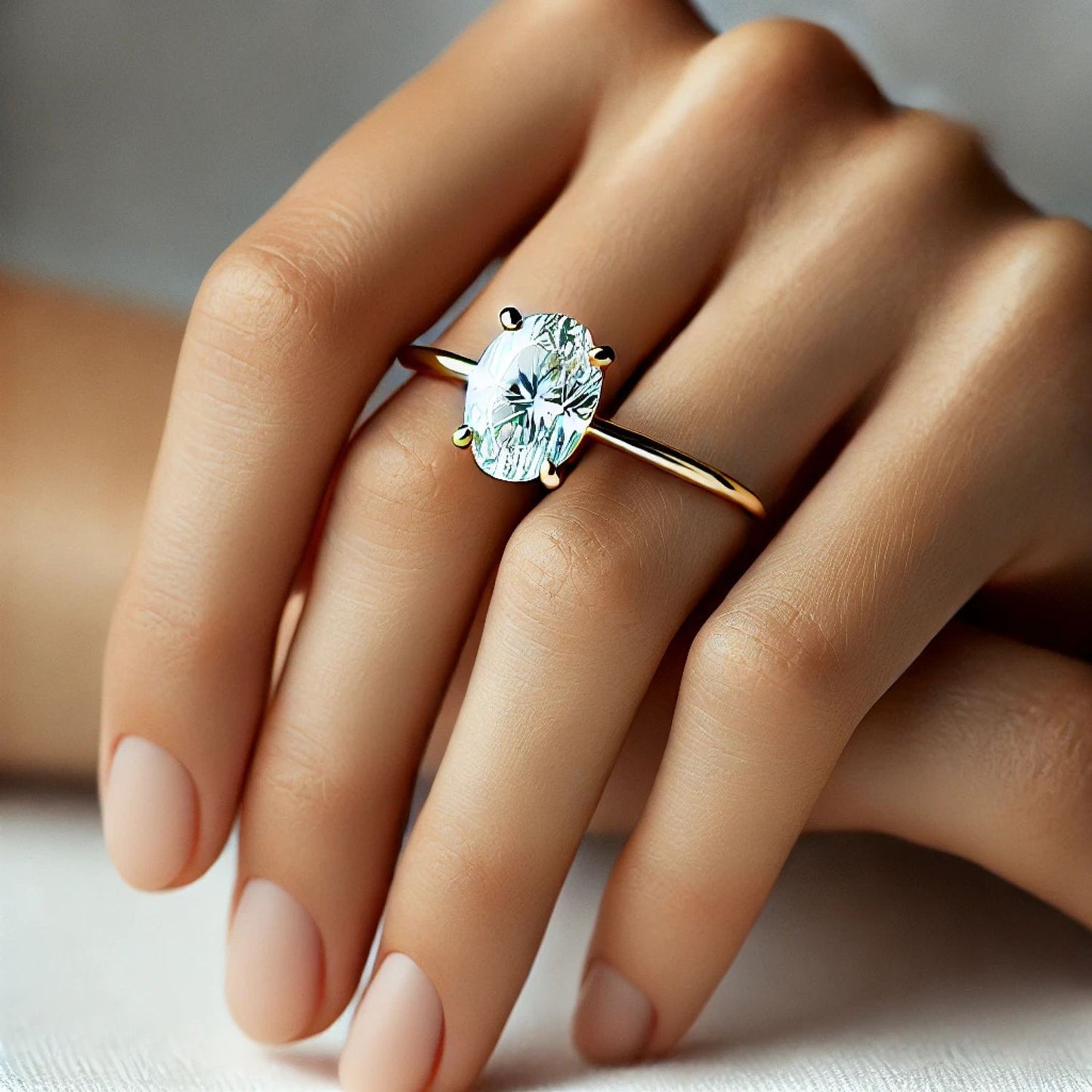 14K Gold Oval Gemstone Classic Solitaire Ring