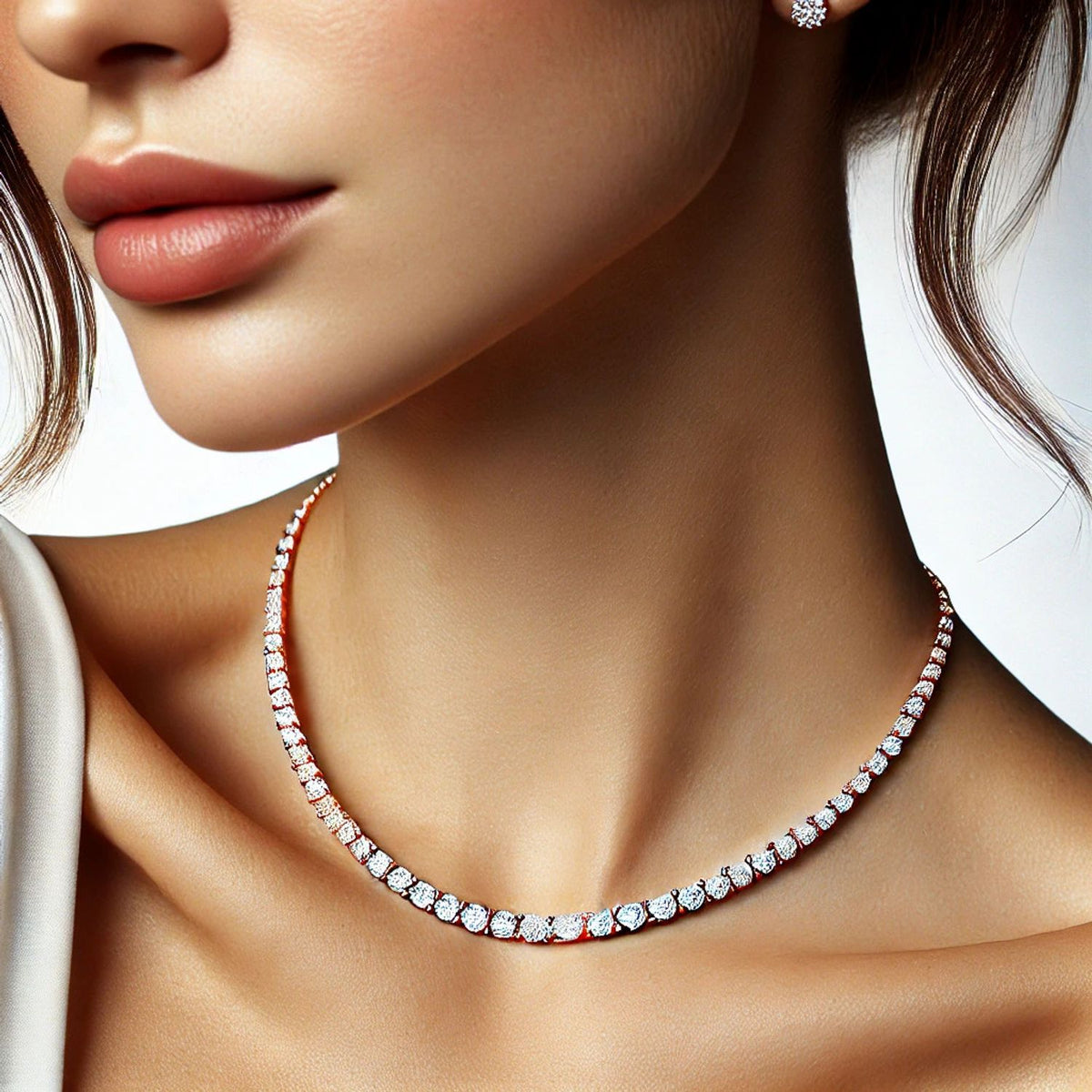 14K or 18K Gold Natural Diamond Tennis Necklace