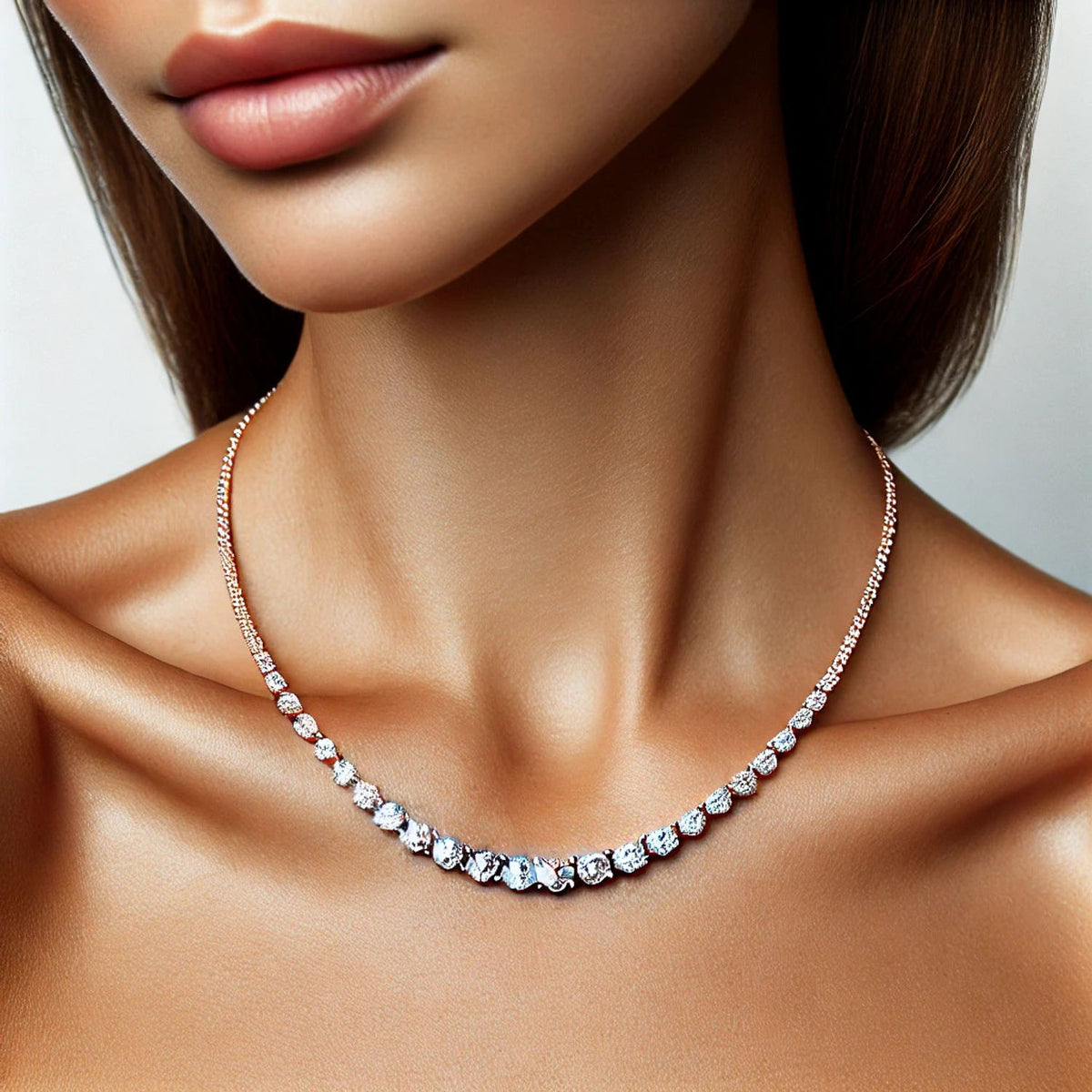 14K or 18K Gold Natural Diamond Tennis Necklace