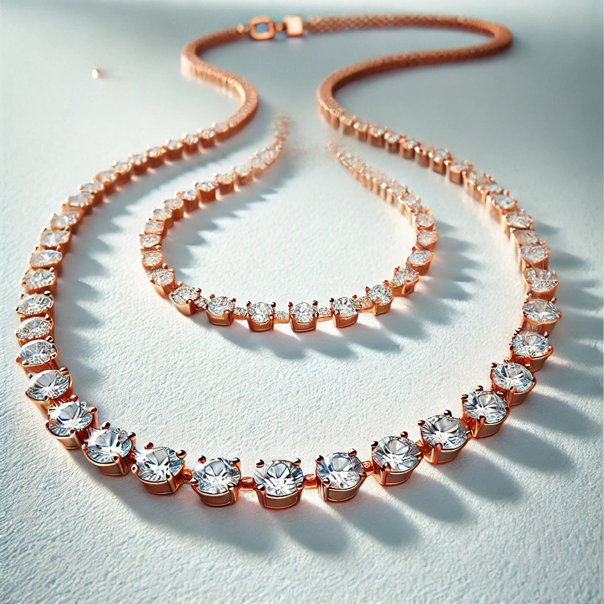 14K or 18K Gold Natural Diamond Tennis Necklace