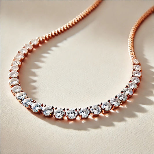 14K or 18K Gold Natural Diamond Tennis Necklace