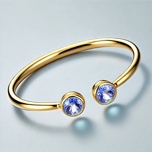 2-Birthstones Gold Bangle Bracelet