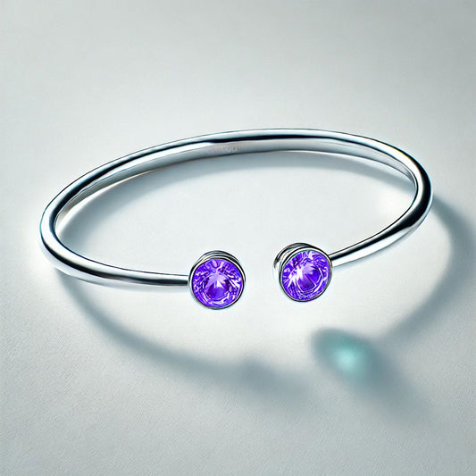 2-Birthstones Gold Bangle Bracelet