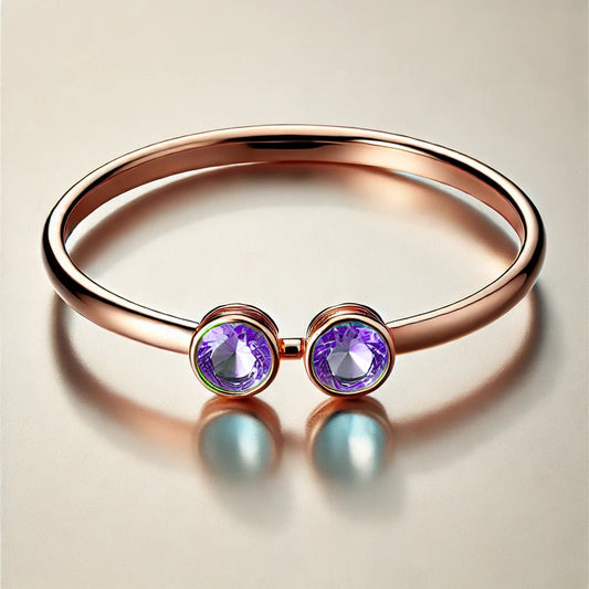 2-Birthstones Gold Bangle Bracelet