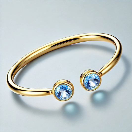 2-Birthstones Gold Bangle Bracelet