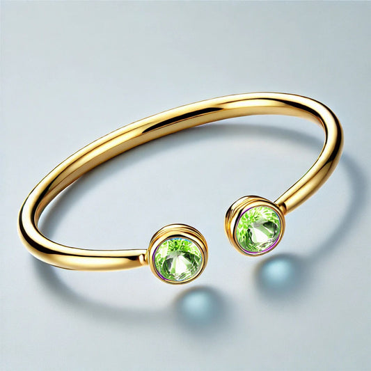 2-Birthstones Gold Bangle Bracelet