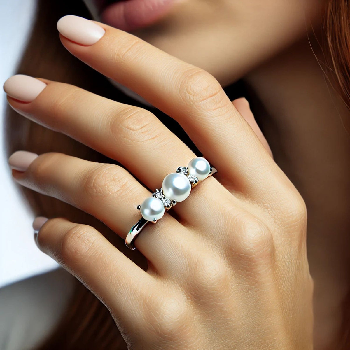 3-Stone Mother of Pearl or Moonstone Engagement Ring