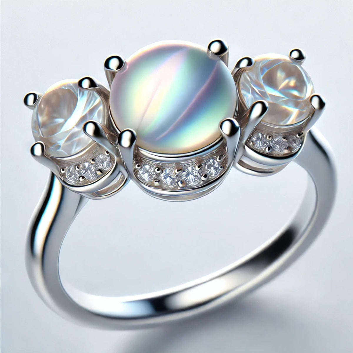3-Stone Mother of Pearl or Moonstone Engagement Ring