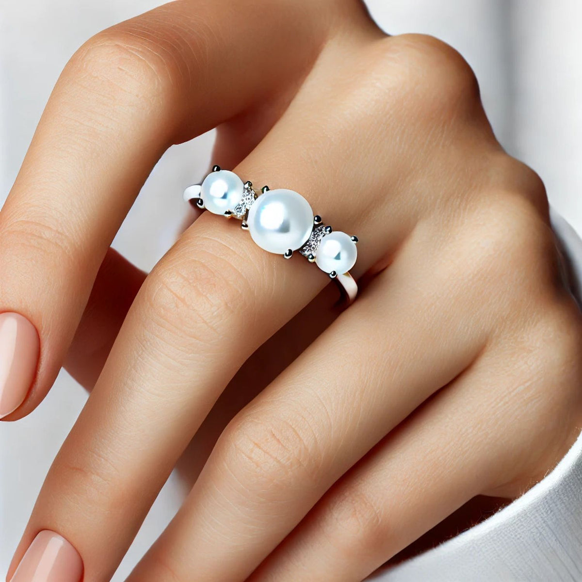 3-Stone Mother of Pearl or Moonstone Engagement Ring