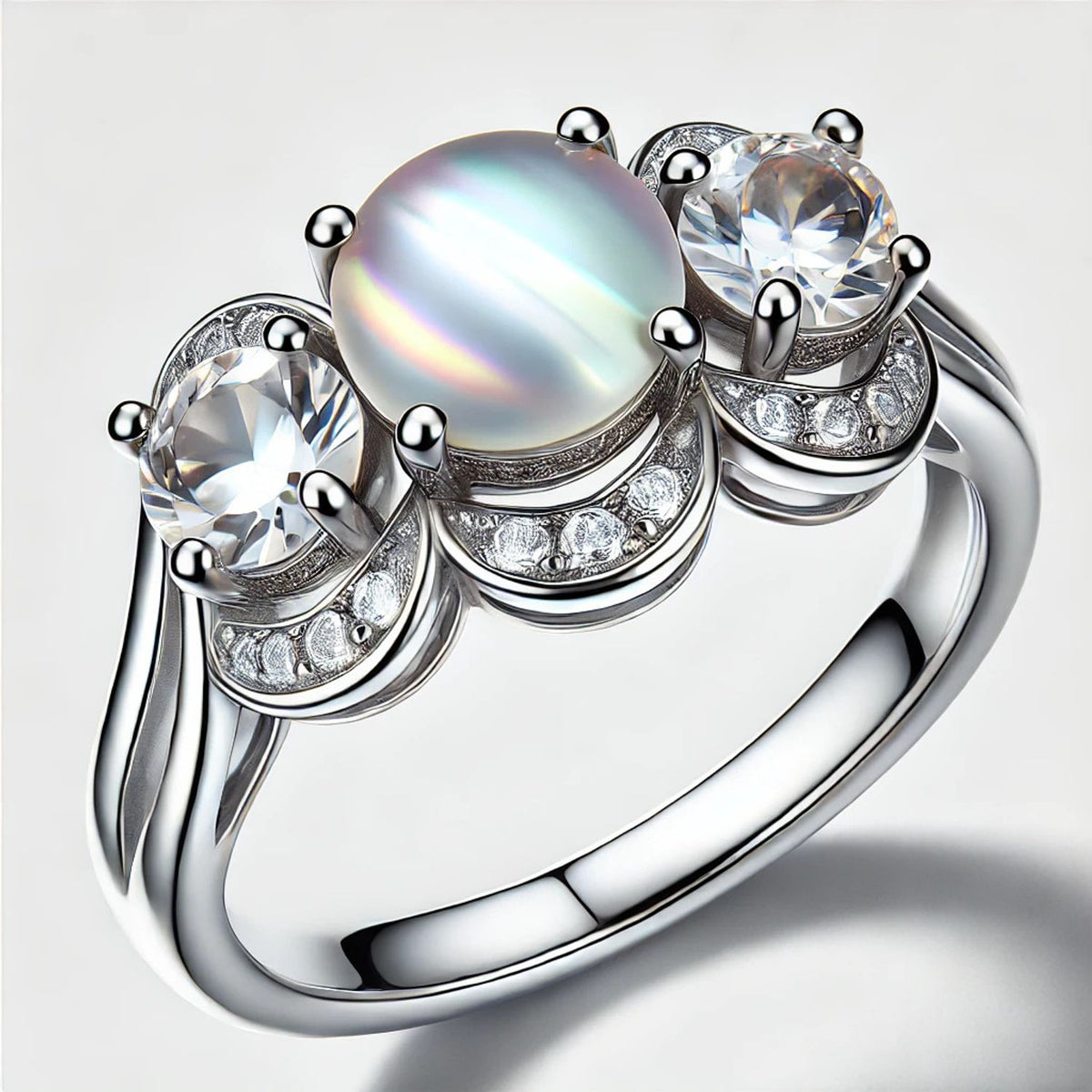 3-Stone Mother of Pearl or Moonstone Engagement Ring