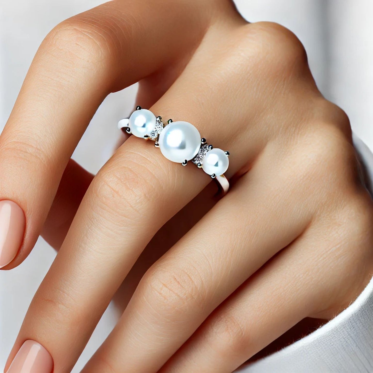 3-Stone Mother of Pearl or Moonstone Engagement Ring