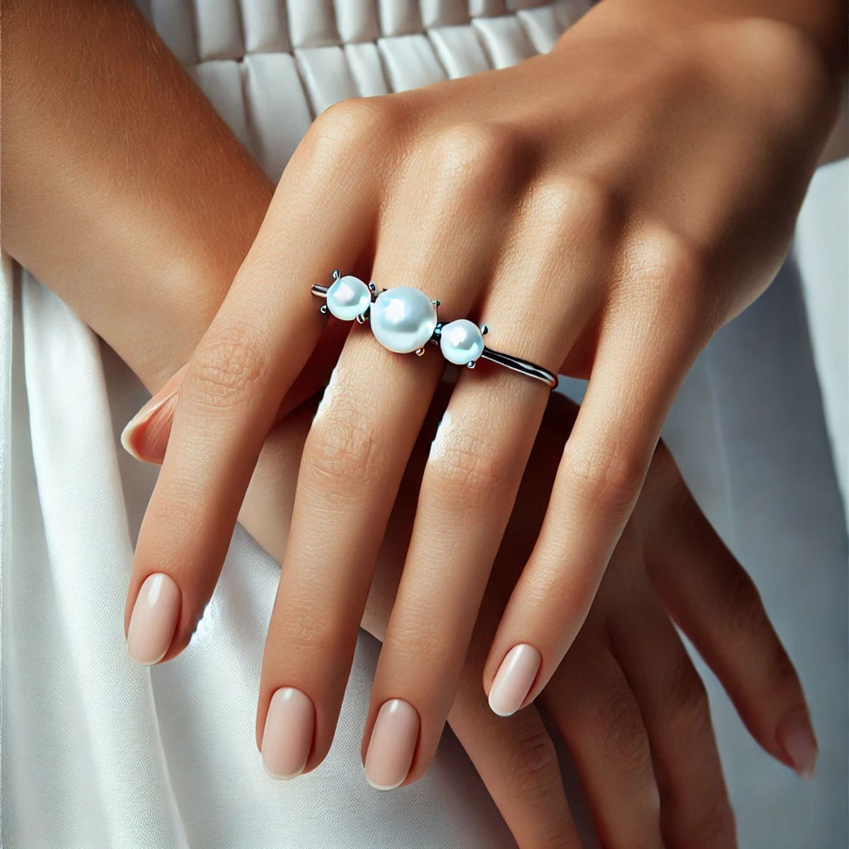 3-Stone Mother of Pearl or Moonstone Engagement Ring