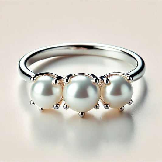 3-Stone Mother of Pearl or Moonstone Engagement Ring