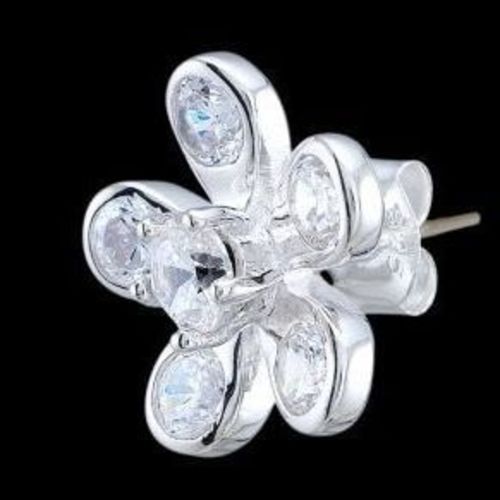 silver earrings design of flower with stones